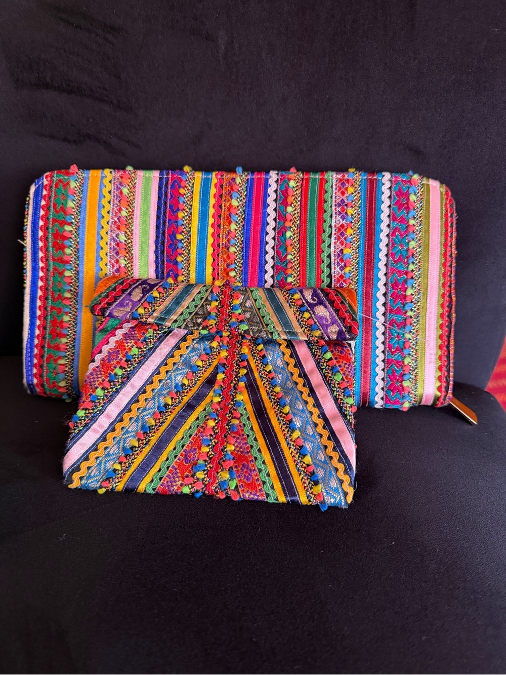 Handwoven Multicolor Stripe Clutch with Bow Accent